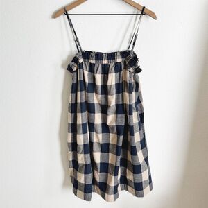 Grade & Gather Dress Womens Small Navy Buffalo‎ Check Linen Beachy Boho Coastal